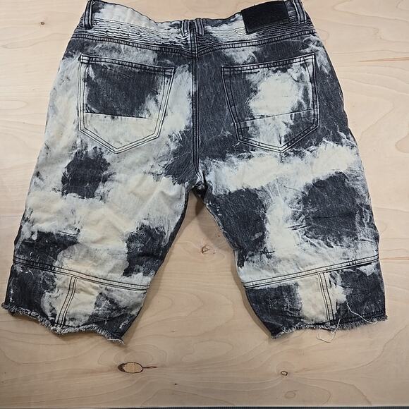 Smoke Rise Jean Shorts Mens 34 Black Acid Wash Destroyed Denim Distressed - Picture 11 of 13